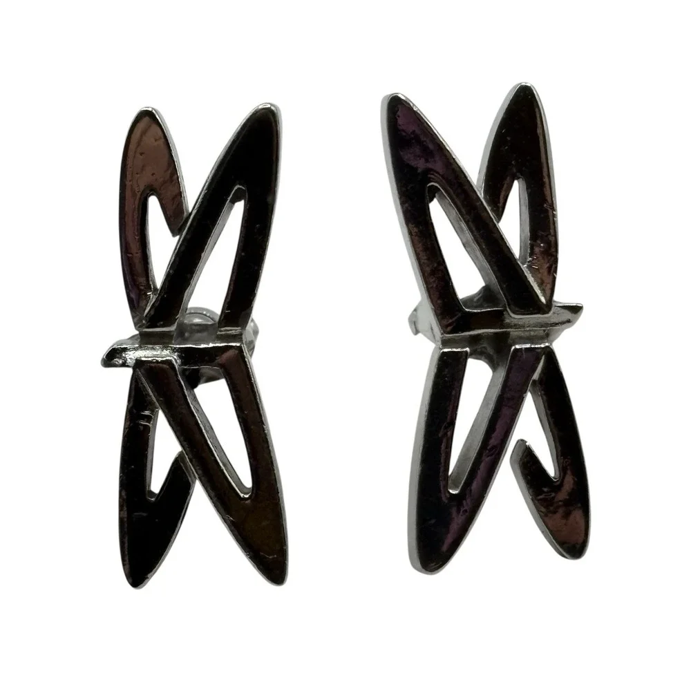 Abstract Orbit Cufflinks Silver Tone Outer Space Open Work Bullet‎ Back Cosmic